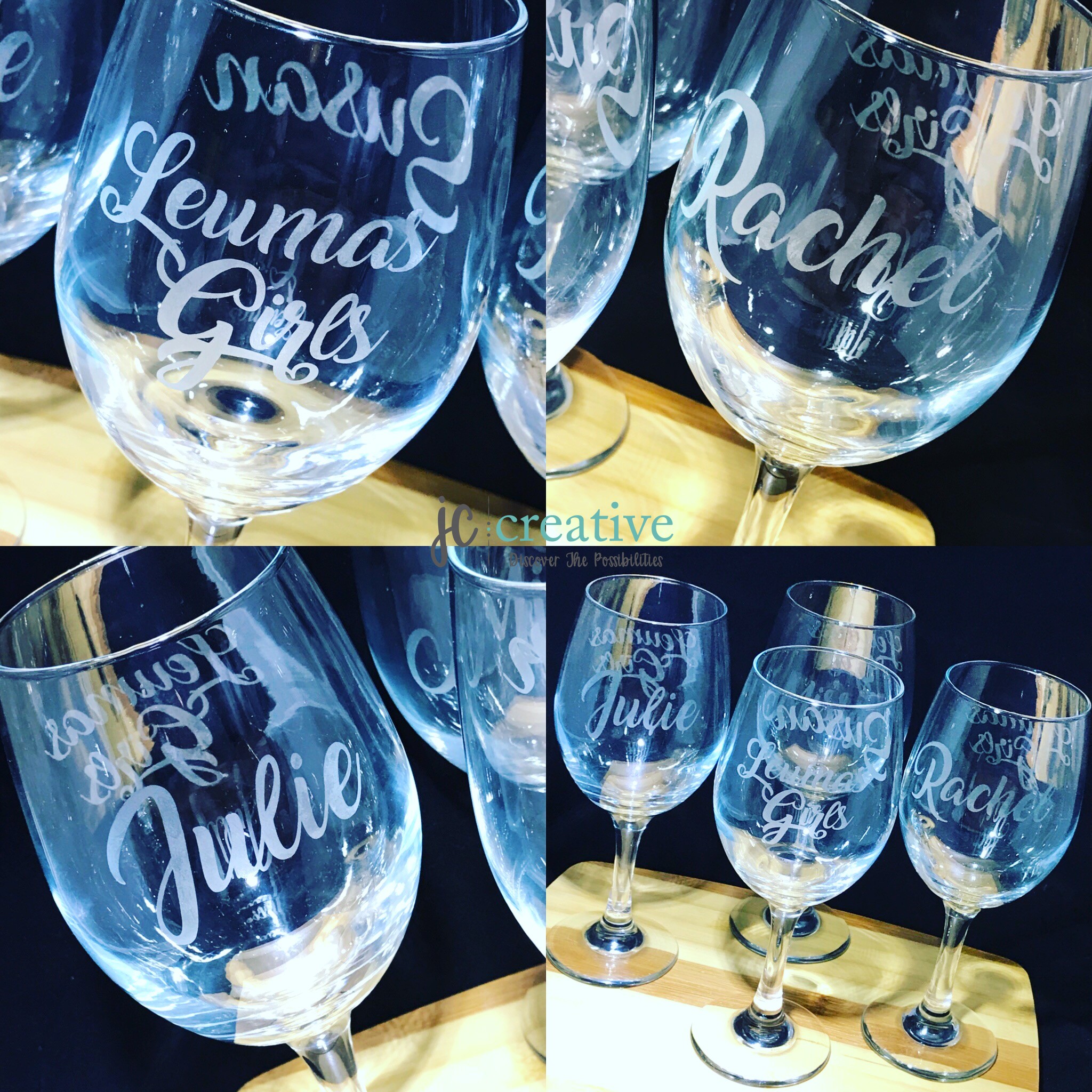 Glitter and Etched Wine Glass 