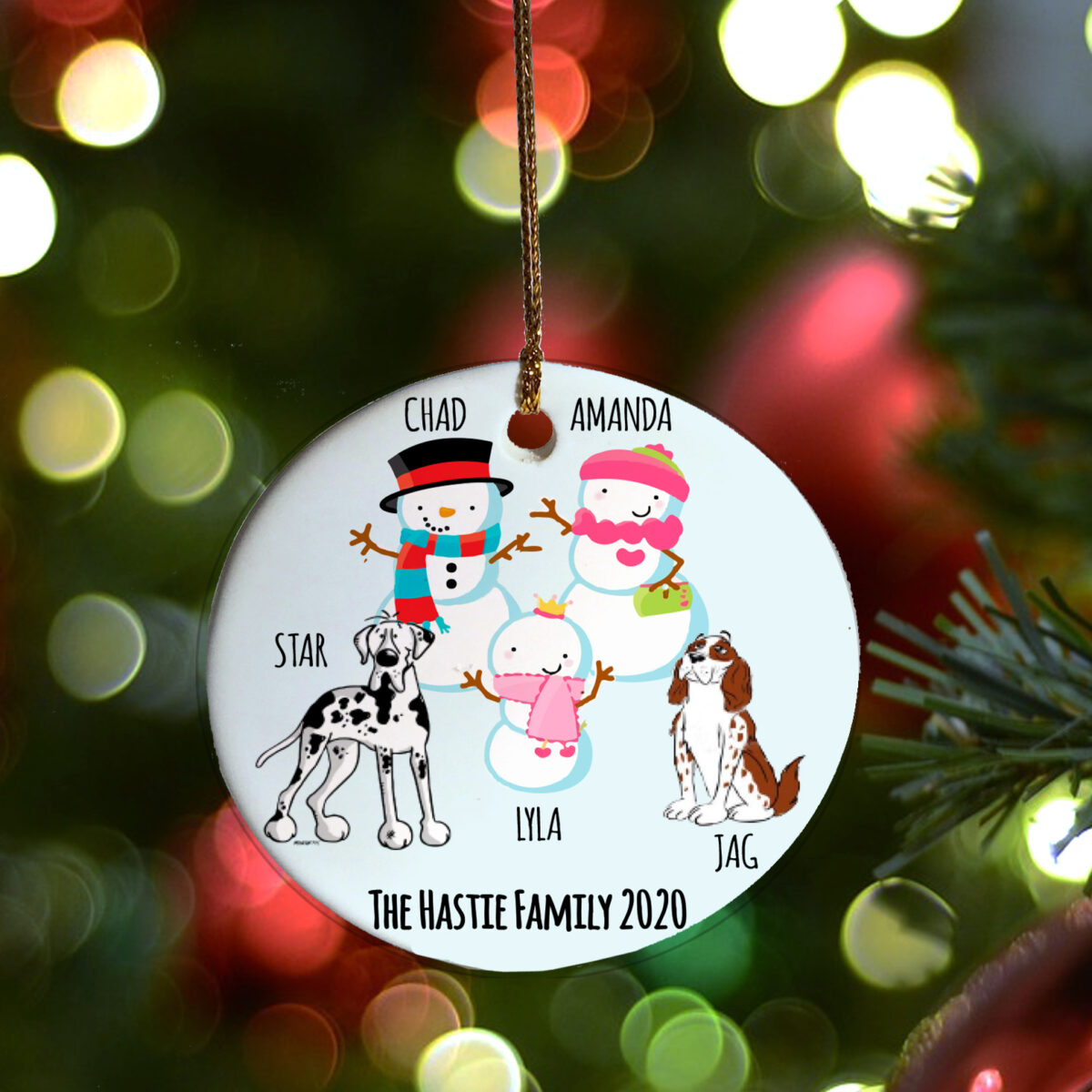 Personalized Snow Family with Dogs Ornament