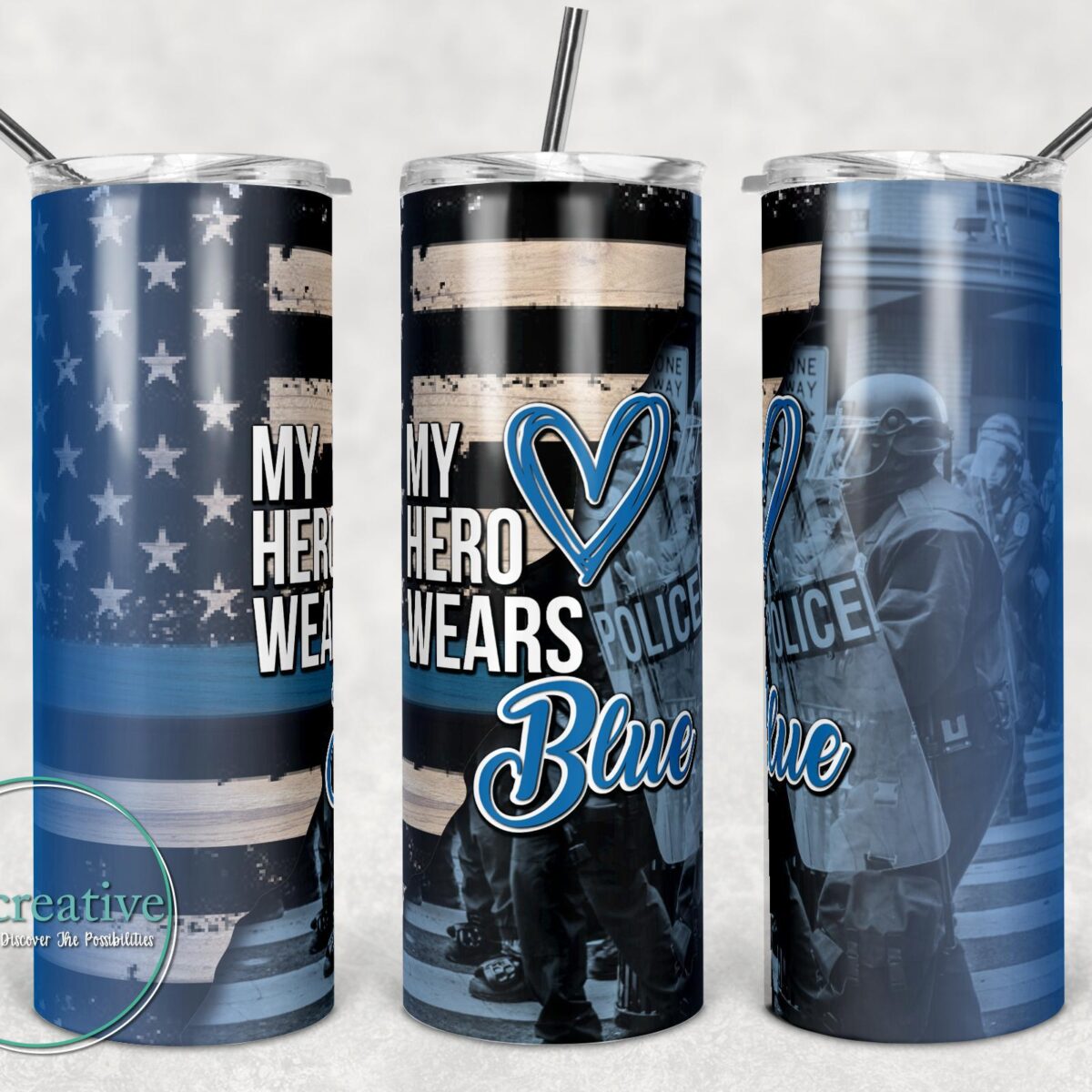 My Hero Wears Blue Police Inspired Sublimated Tumblers